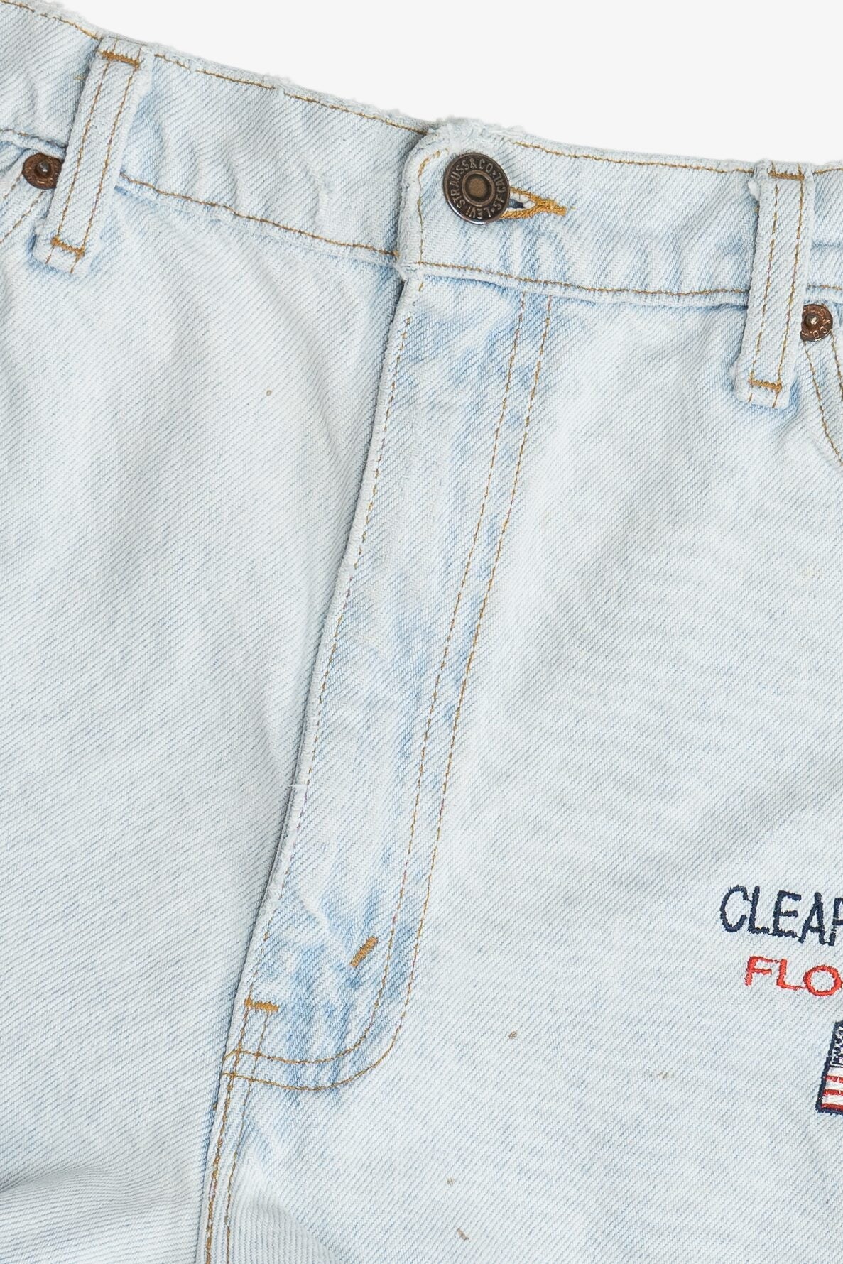 Vintage Levi's "Clearwater Beach Florida U.S.A." Embroidered Denim Cut Off Shorts (1990s)