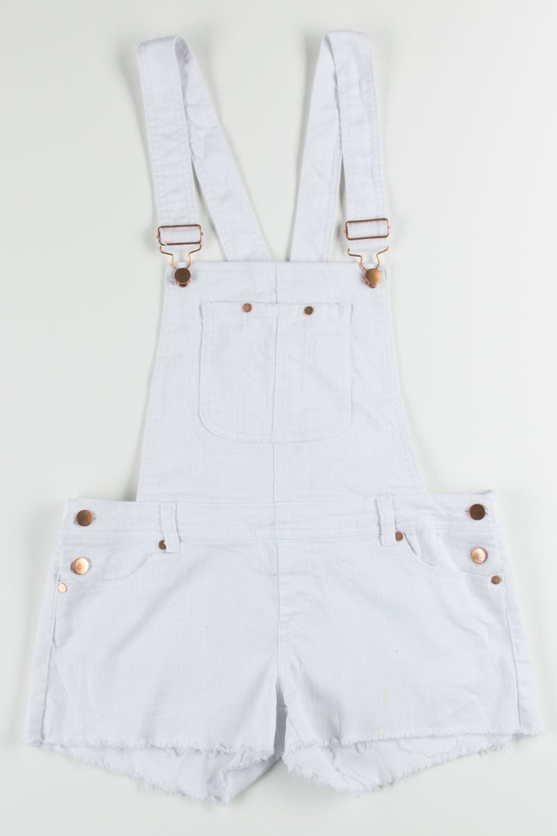 White with Copper Buttons Overall Shorts (sz. M)