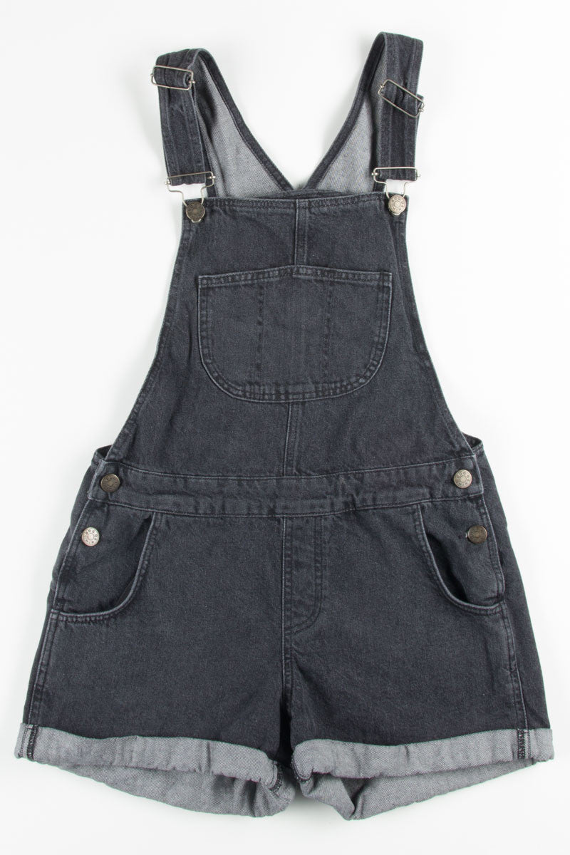 Black Cuffed Denim Overal Shorts (sz. M)