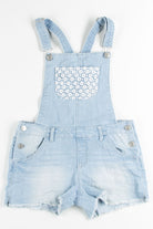 Crochet Pocket Light Washed Denim Overall Shorts (sz. Kids XL)