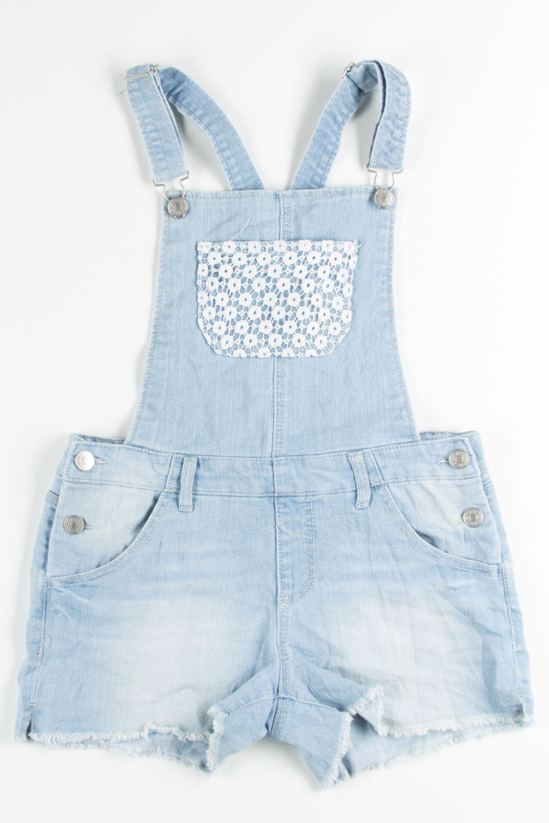 Crochet Pocket Light Washed Denim Overall Shorts (sz. Kids XL)