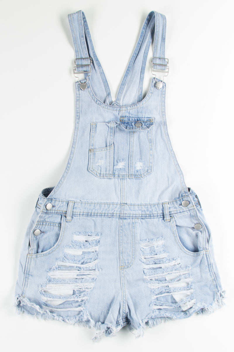 Distressed Denim Overall Shorts (sz. 9/10)