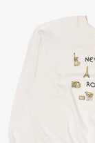 Vintage White "New York, Paris, Rome, Brawley" Tultex Raglan Sweatshirt (1990s)