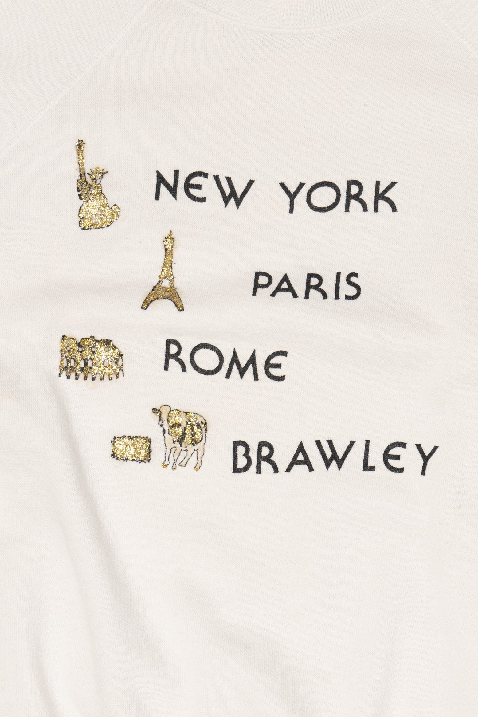 Vintage White "New York, Paris, Rome, Brawley" Tultex Raglan Sweatshirt (1990s)