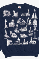 Vintage Navy Blue Michigan Lighthouses Sweatshirt (1990s)
