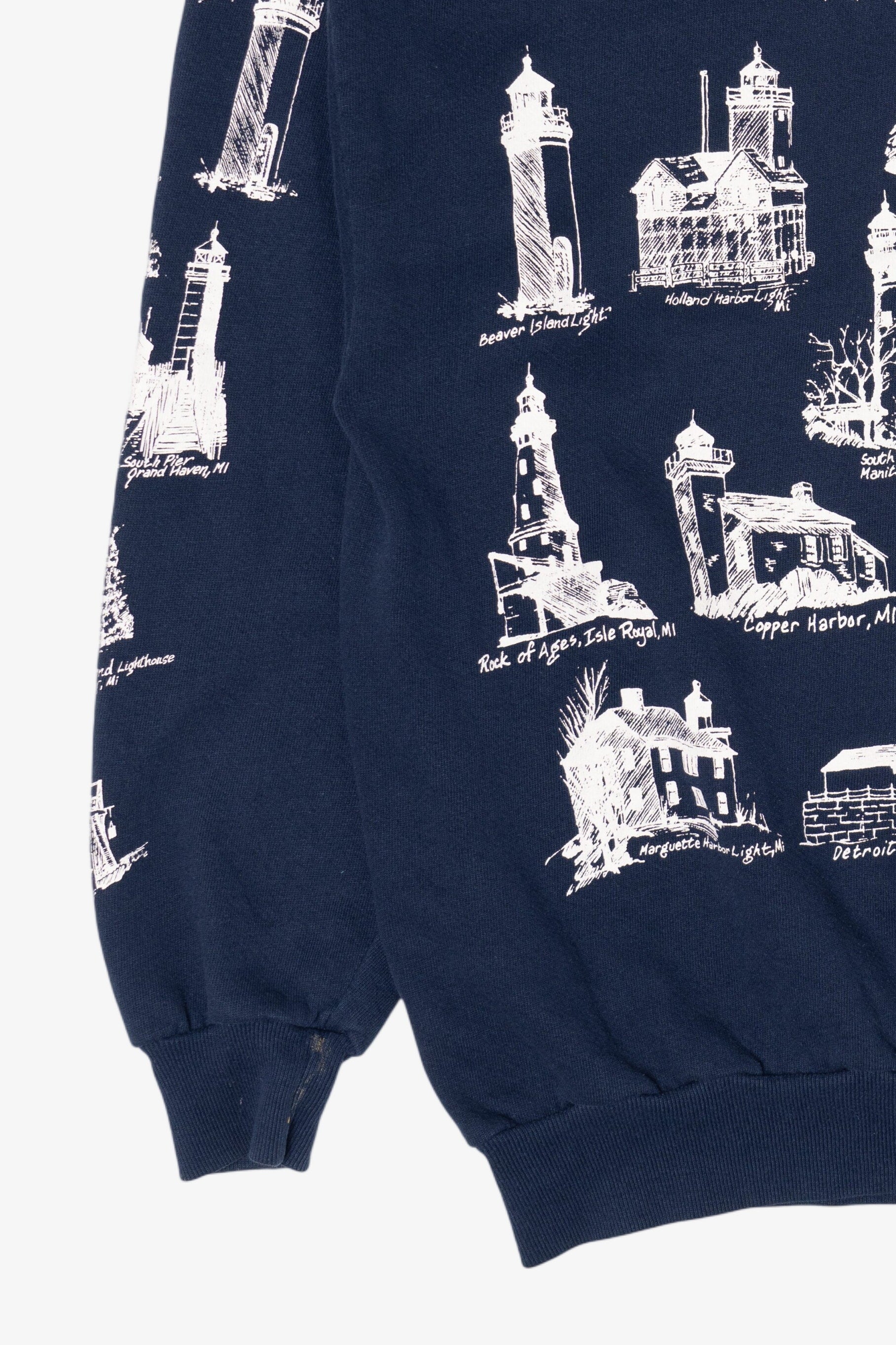 Vintage Navy Blue Michigan Lighthouses Sweatshirt (1990s)