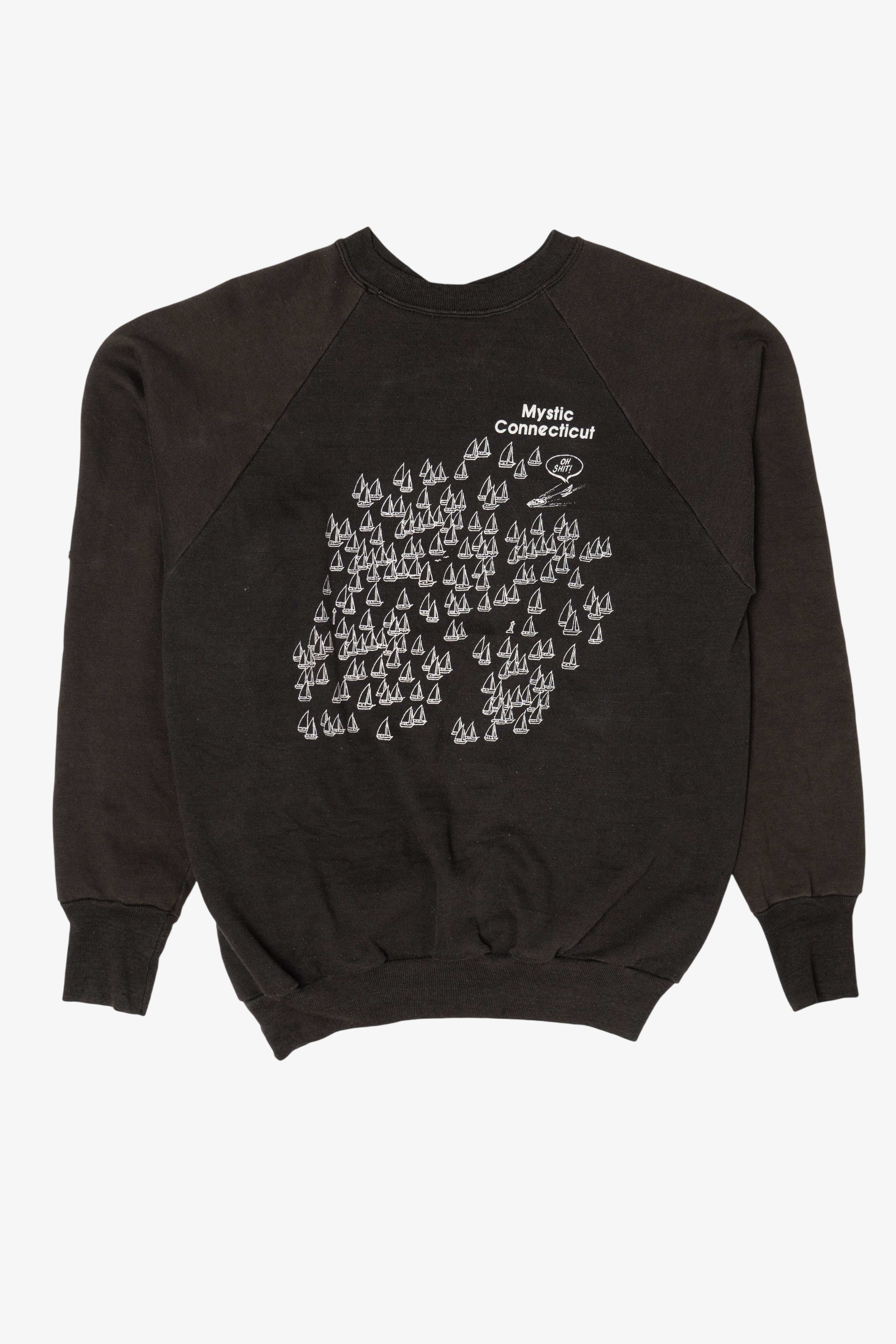 Vintage Mystic Connecticut Sailboats Funny Raglan Sweatshirt (1980s)