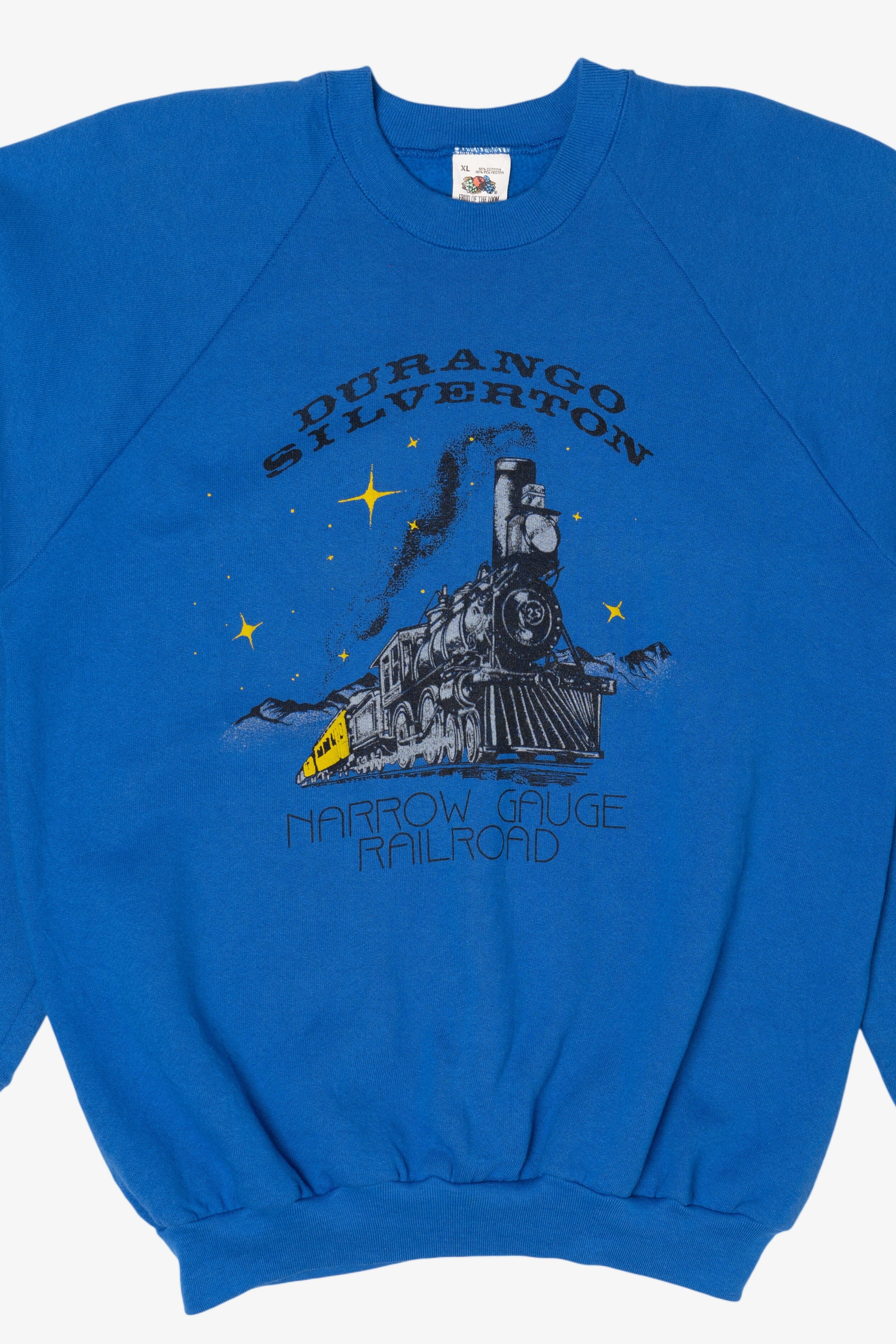 Vintage Blue Durango Silverton Narrow Gauge Railroad Raglan Sweatshirt (1990s)