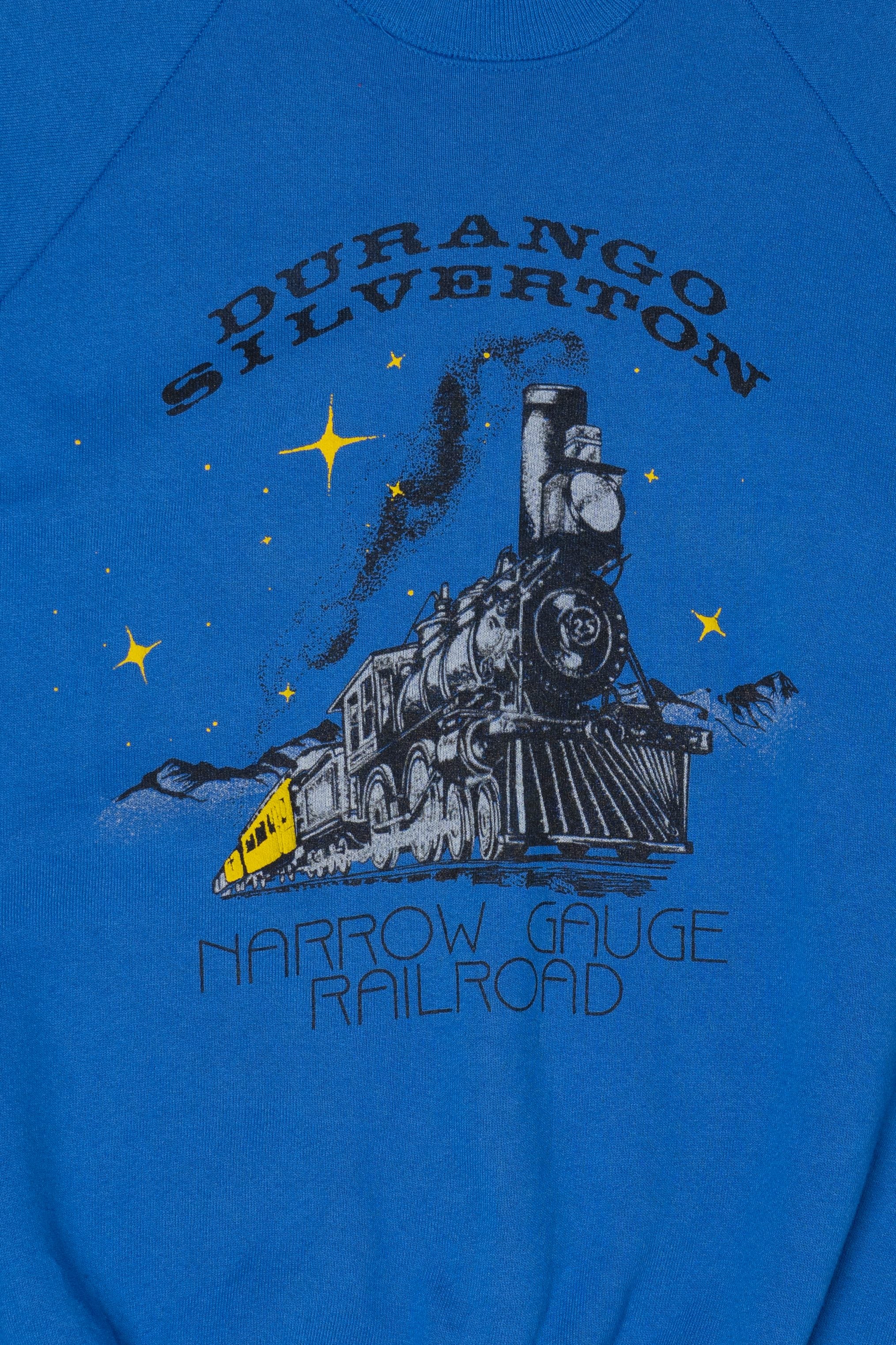 Vintage Blue Durango Silverton Narrow Gauge Railroad Raglan Sweatshirt (1990s)