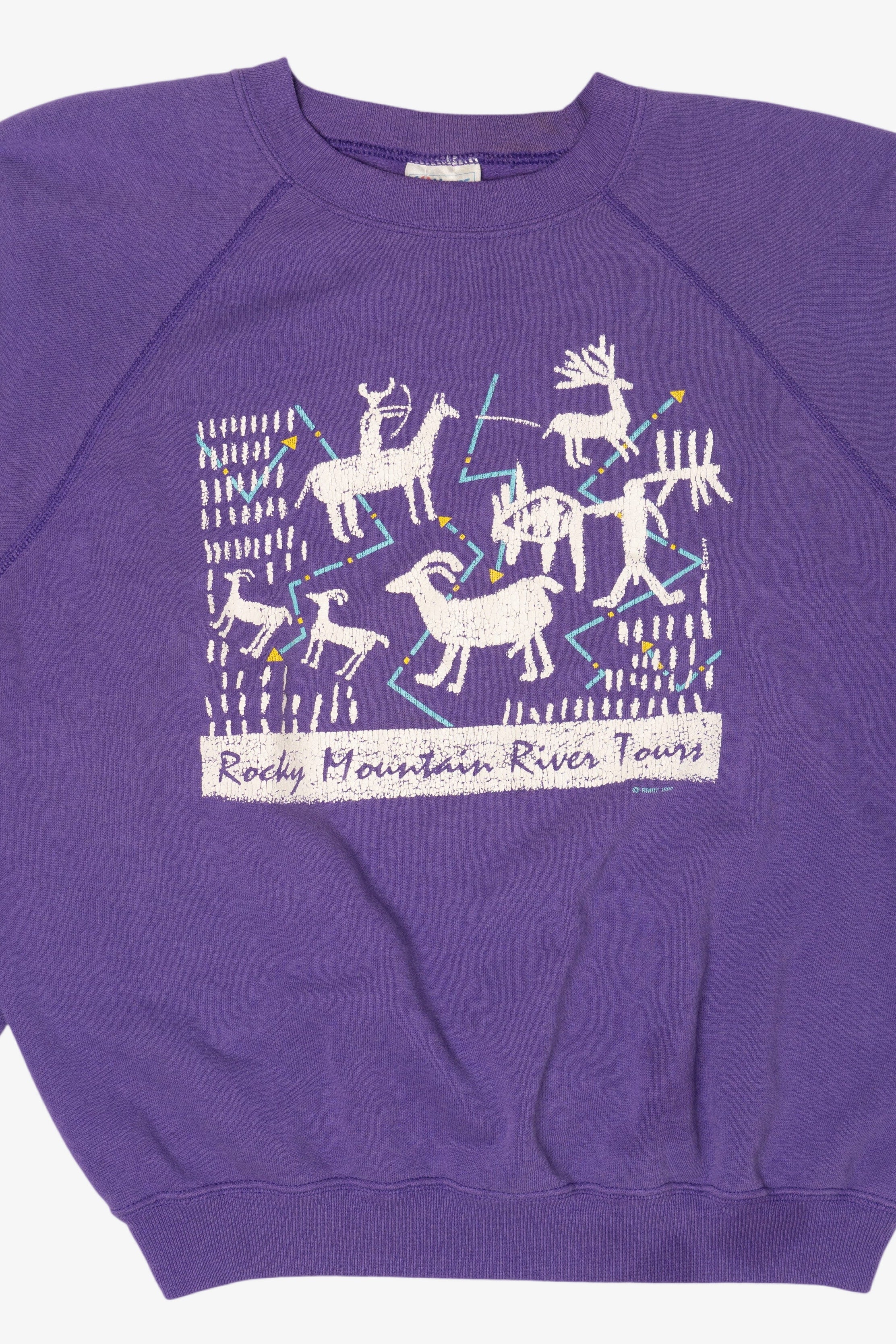 Vintage Purple Rocky Mountain River Tours Raglan Sweatshirt (1990s)
