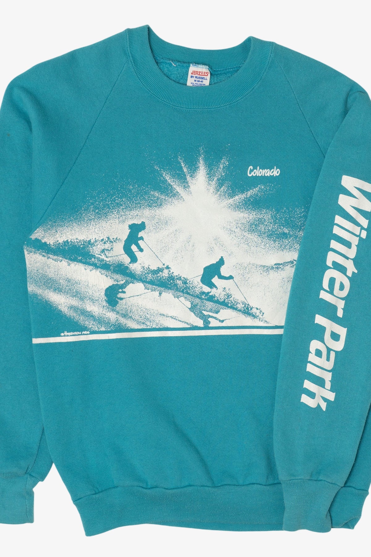 Vintage Teal Colorado Winter Park Skiing Raglan Sweatshirt (1980s)