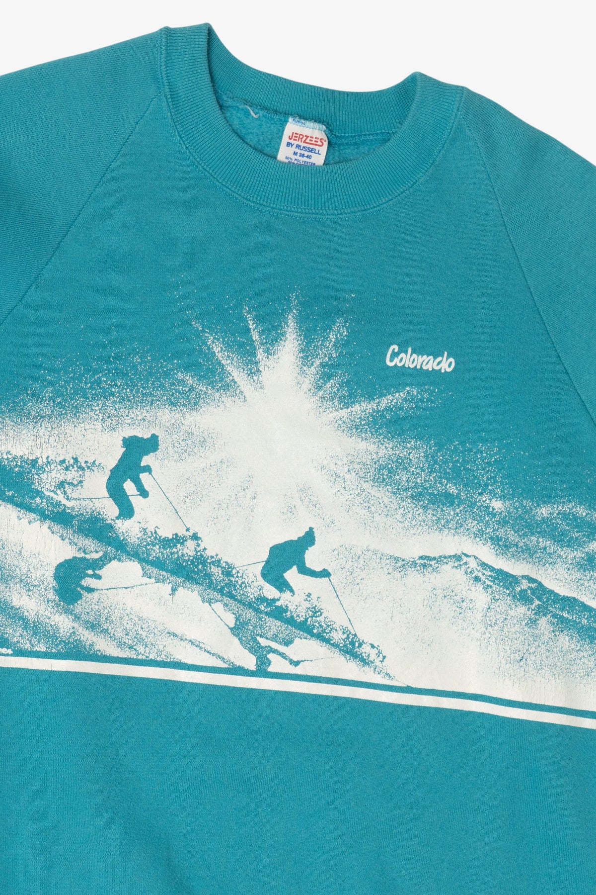 Vintage Teal Colorado Winter Park Skiing Raglan Sweatshirt (1980s)