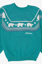 Vintage Teal Embossed Alaska Polar Bears Raglan Sweatshirt (1990s)
