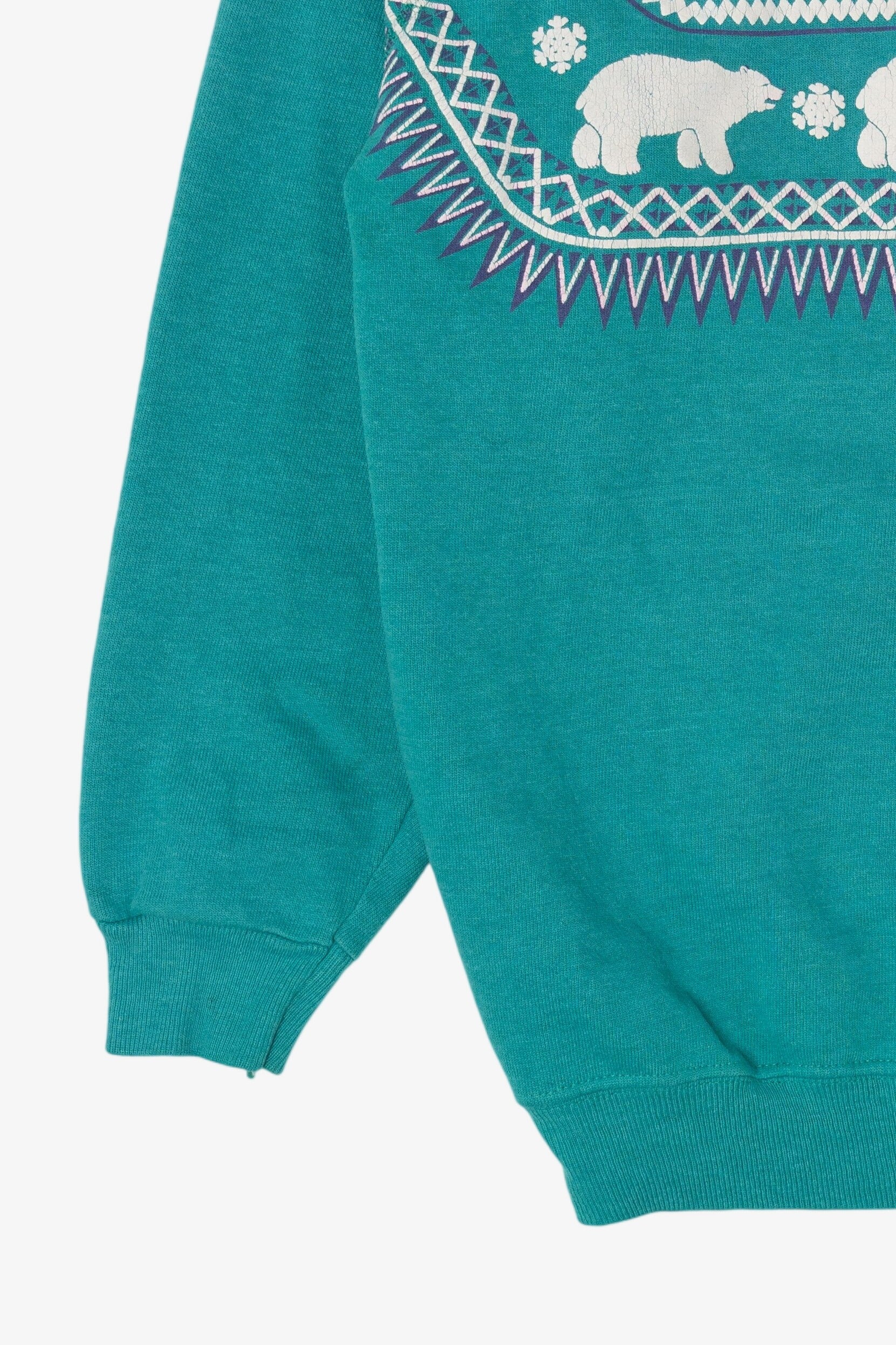 Vintage Teal Embossed Alaska Polar Bears Raglan Sweatshirt (1990s)