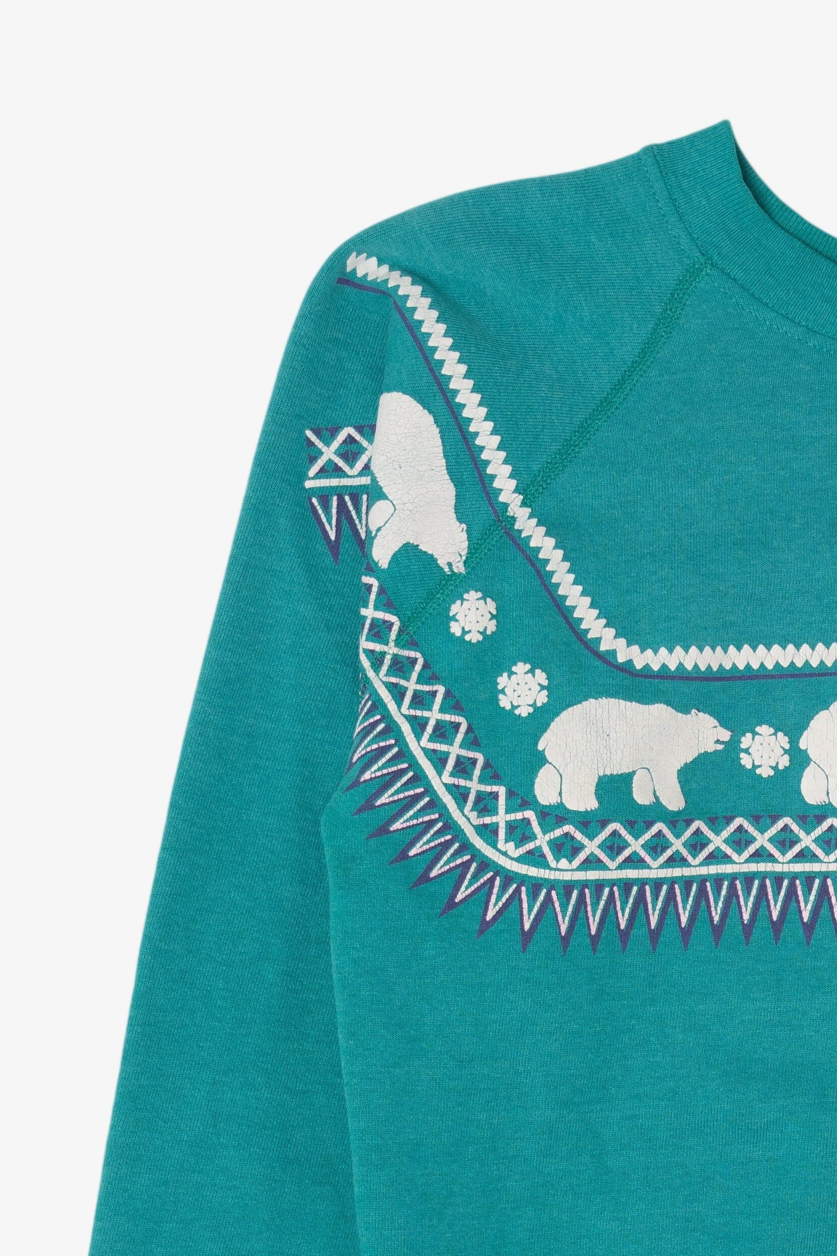 Vintage Teal Embossed Alaska Polar Bears Raglan Sweatshirt (1990s)
