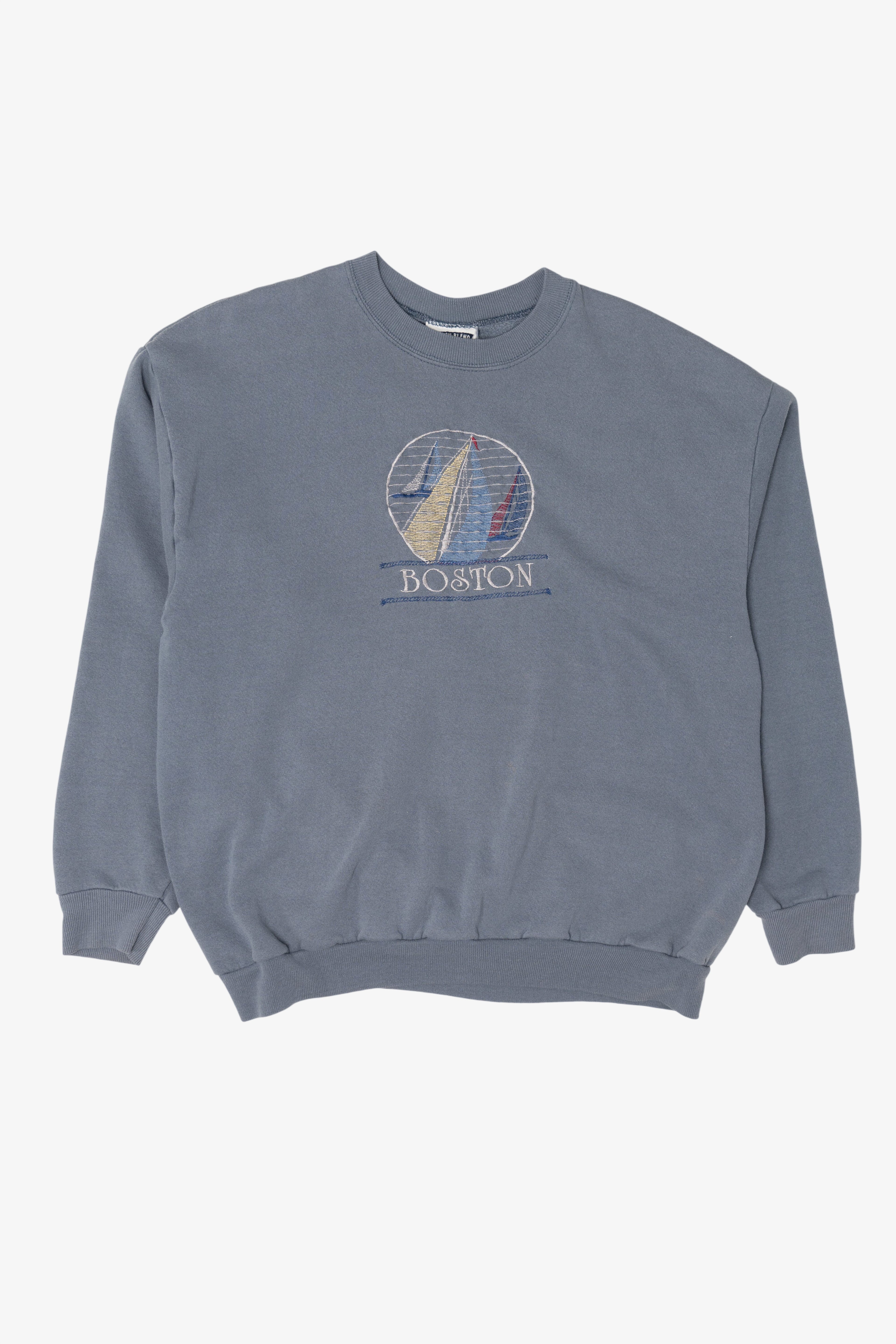 Vintage Blue Embroidered Boston Sweatshirt (1990s)