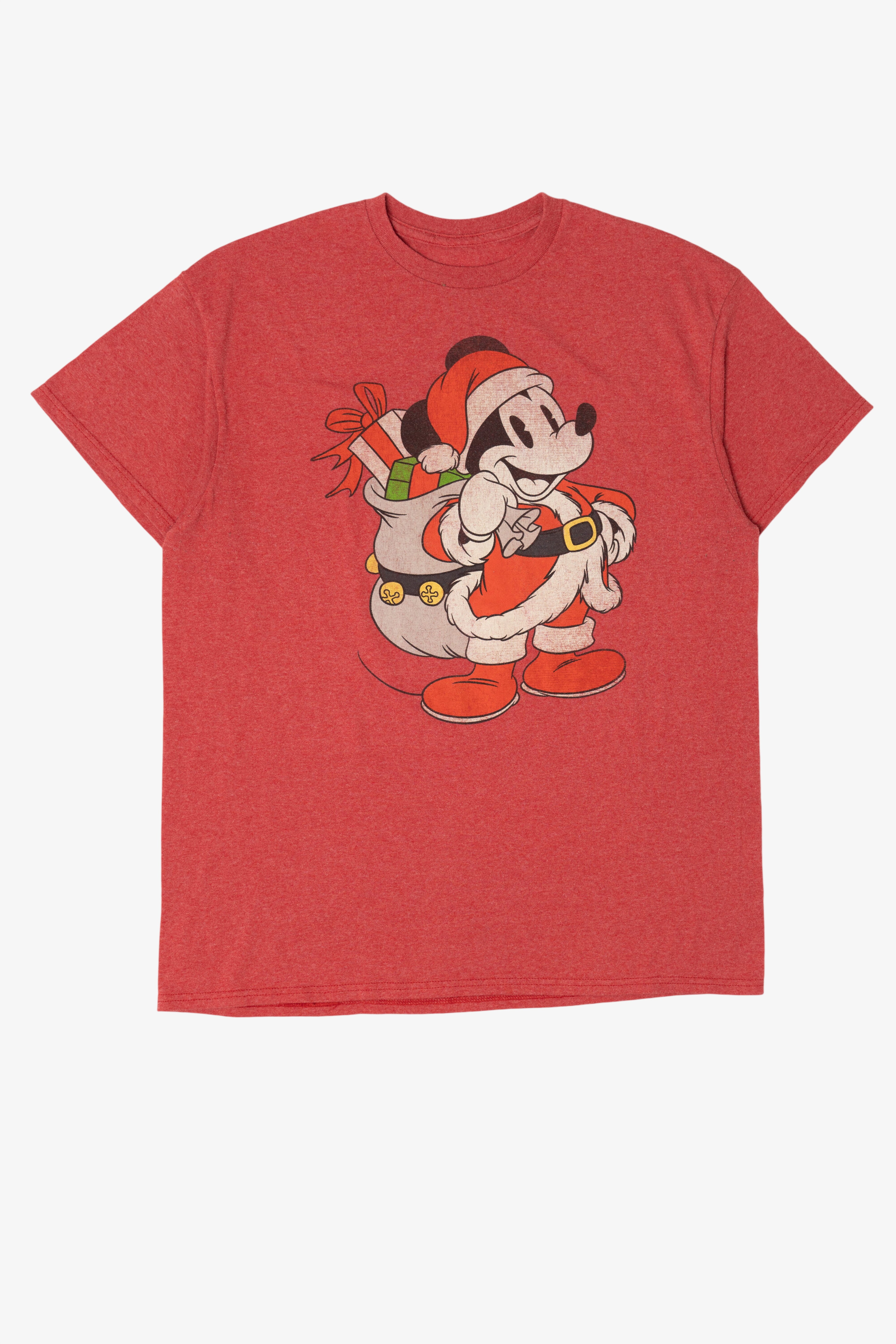 Red Disney Mickey Mouse Santa Claus Christmas T-Shirt