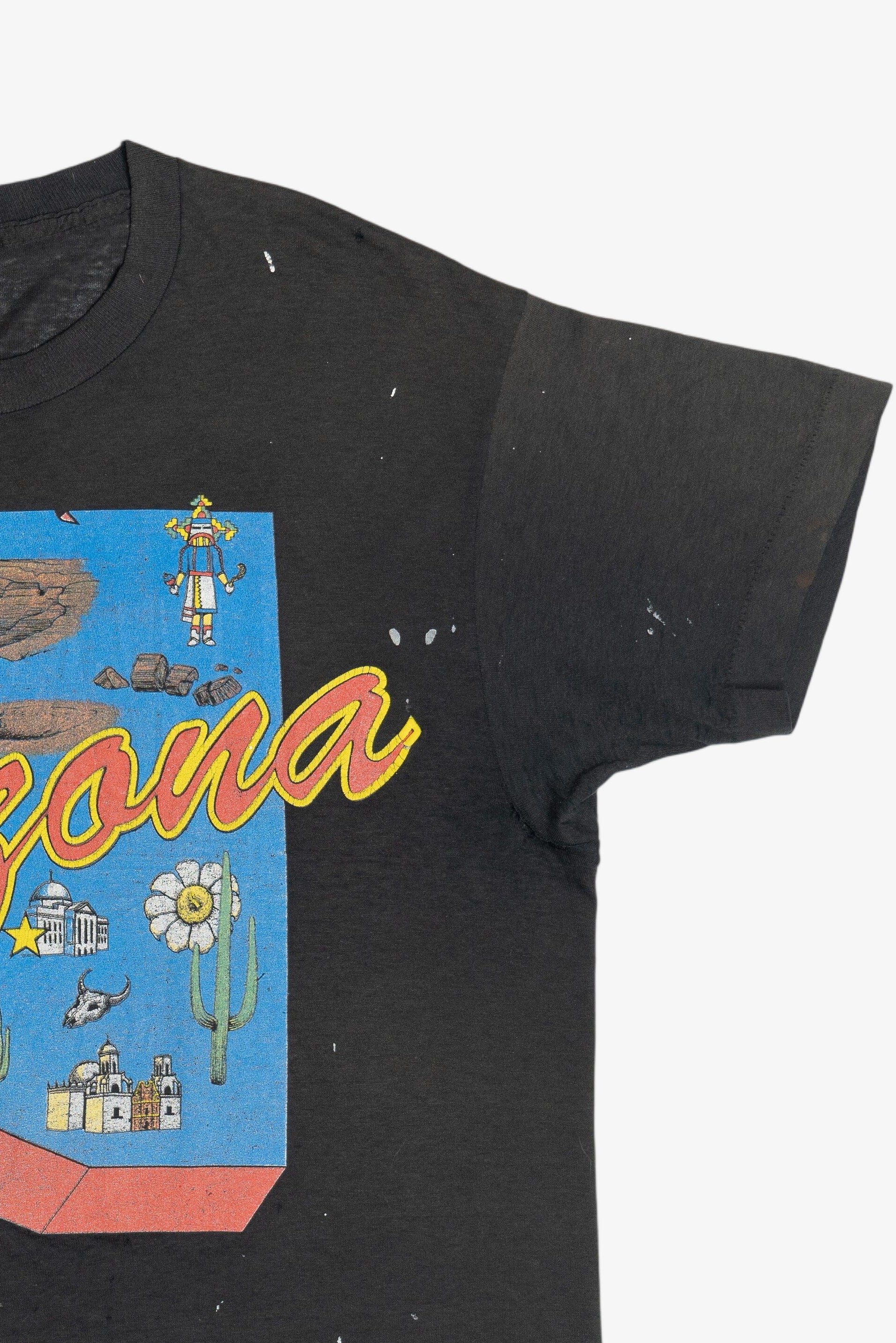 Vintage Thrashed "Arizona" Paint Stained Paper Thin T-Shirt (1990s)