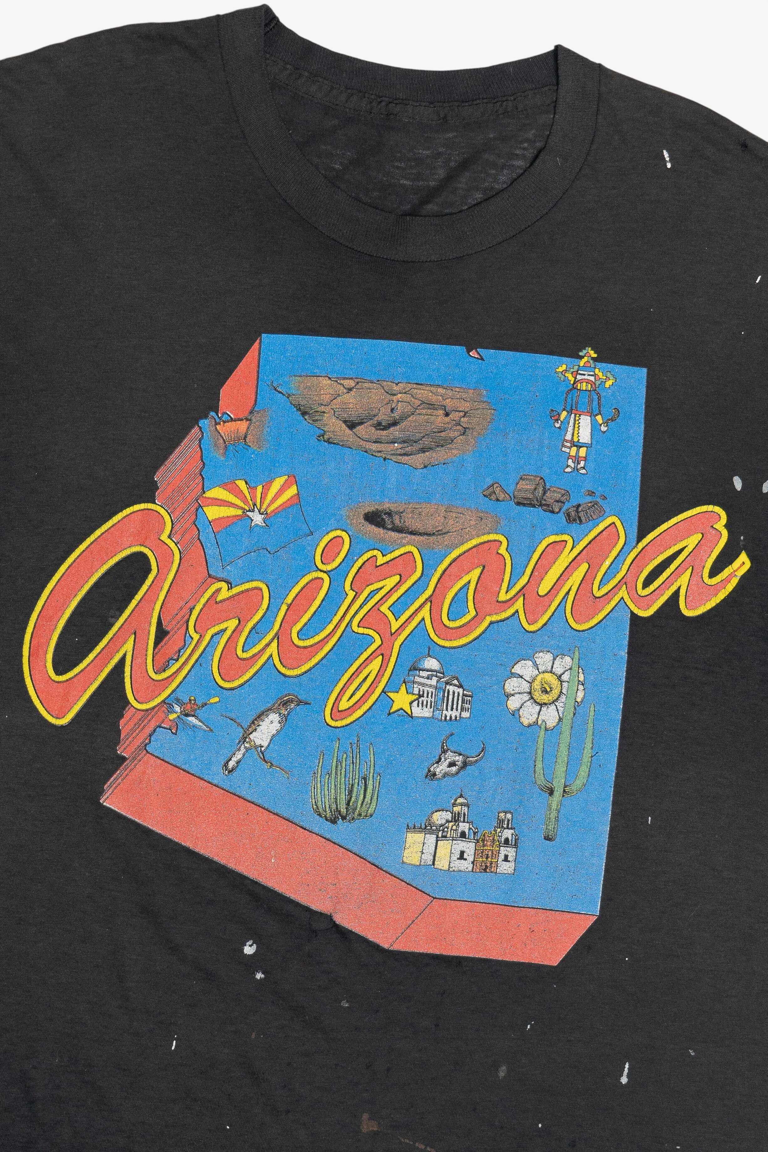 Vintage Thrashed "Arizona" Paint Stained Paper Thin T-Shirt (1990s)