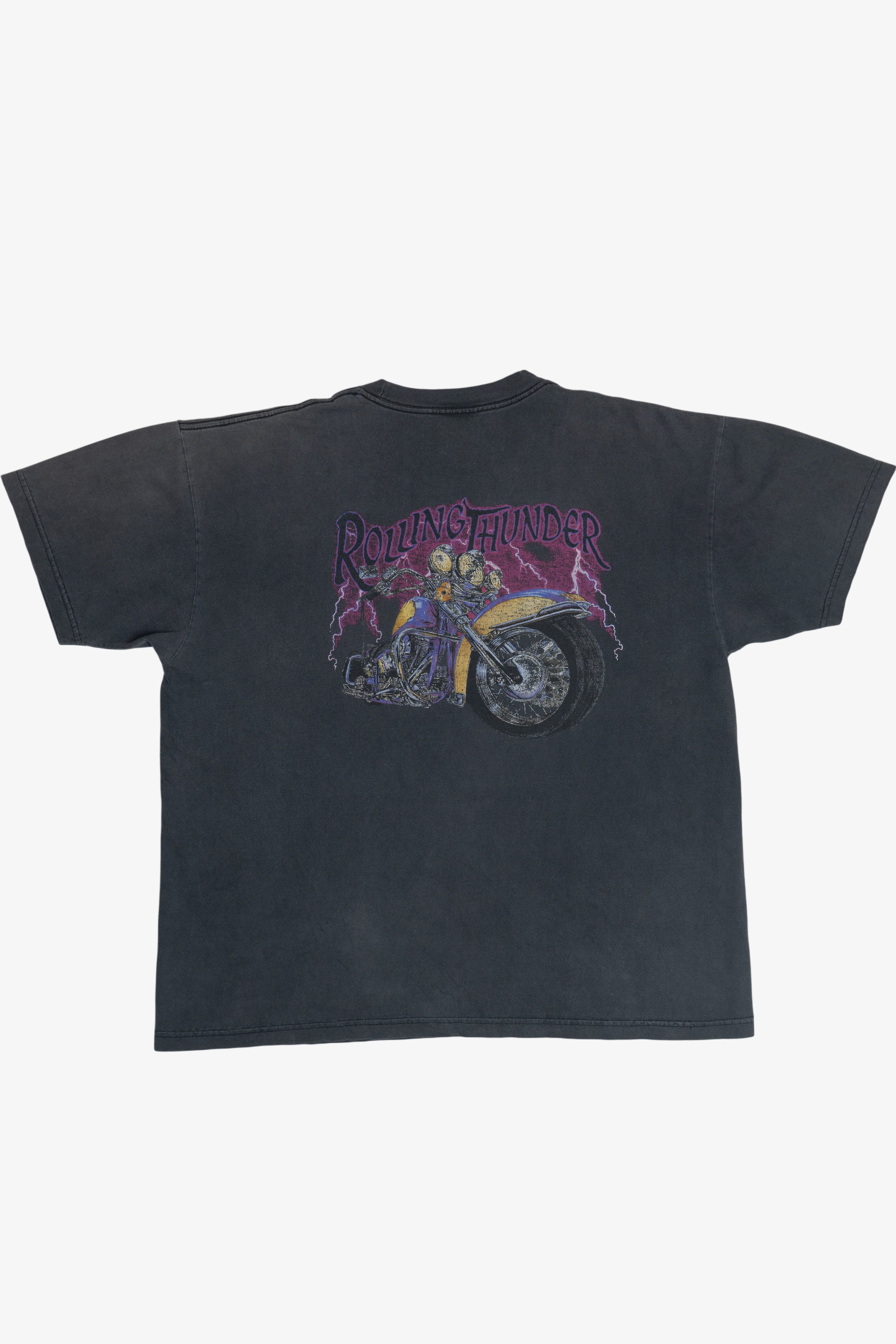 Vintage "Rolling Thunder" Motorcycle Back Print T-Shirt (1990s)