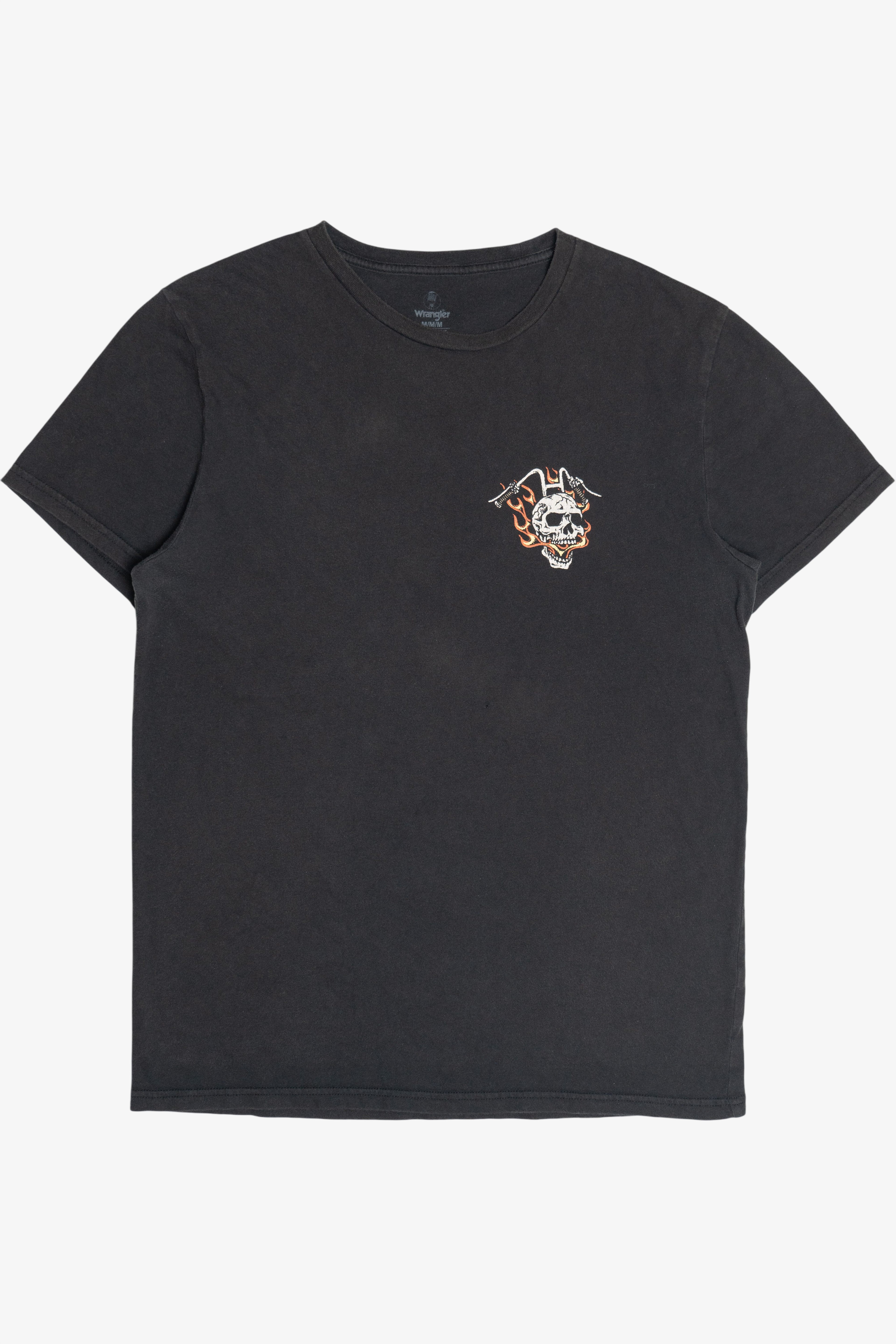 Wrangler "For The Ride Of Life" Motorcycle Skull With Flames Faded T-Shirt (2020s)
