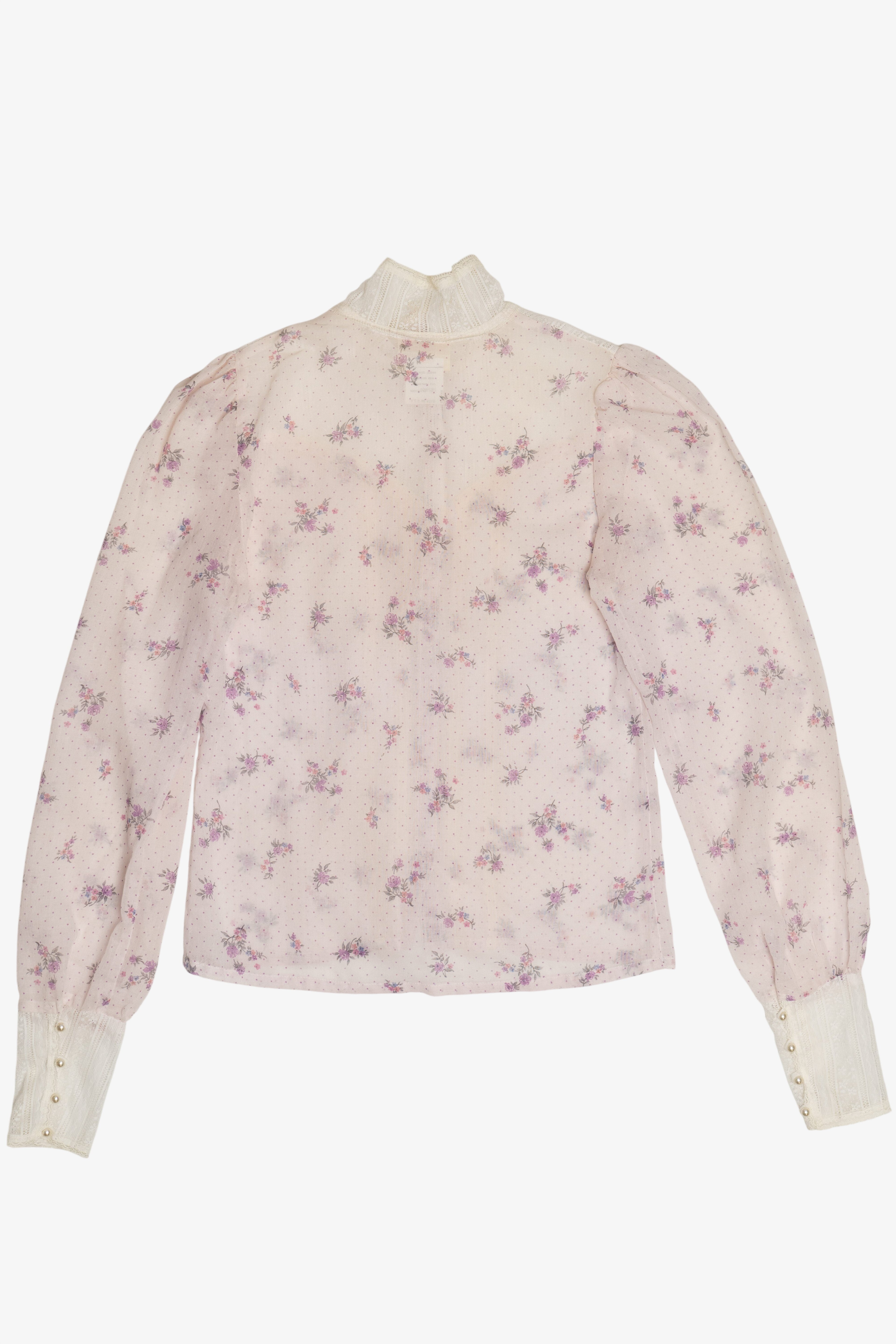 Vintage Gunne Sax 2 Piece Light Lavender Floral Semi Sheer Button Up Top & Skirt Set (1970s)