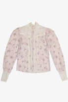 Vintage Gunne Sax 2 Piece Light Lavender Floral Semi Sheer Button Up Top & Skirt Set (1970s)