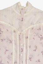 Vintage Gunne Sax 2 Piece Light Lavender Floral Semi Sheer Button Up Top & Skirt Set (1970s)