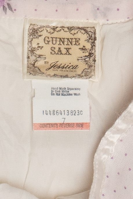 Vintage Gunne Sax 2 Piece Light Lavender Floral Semi Sheer Button Up Top & Skirt Set (1970s)