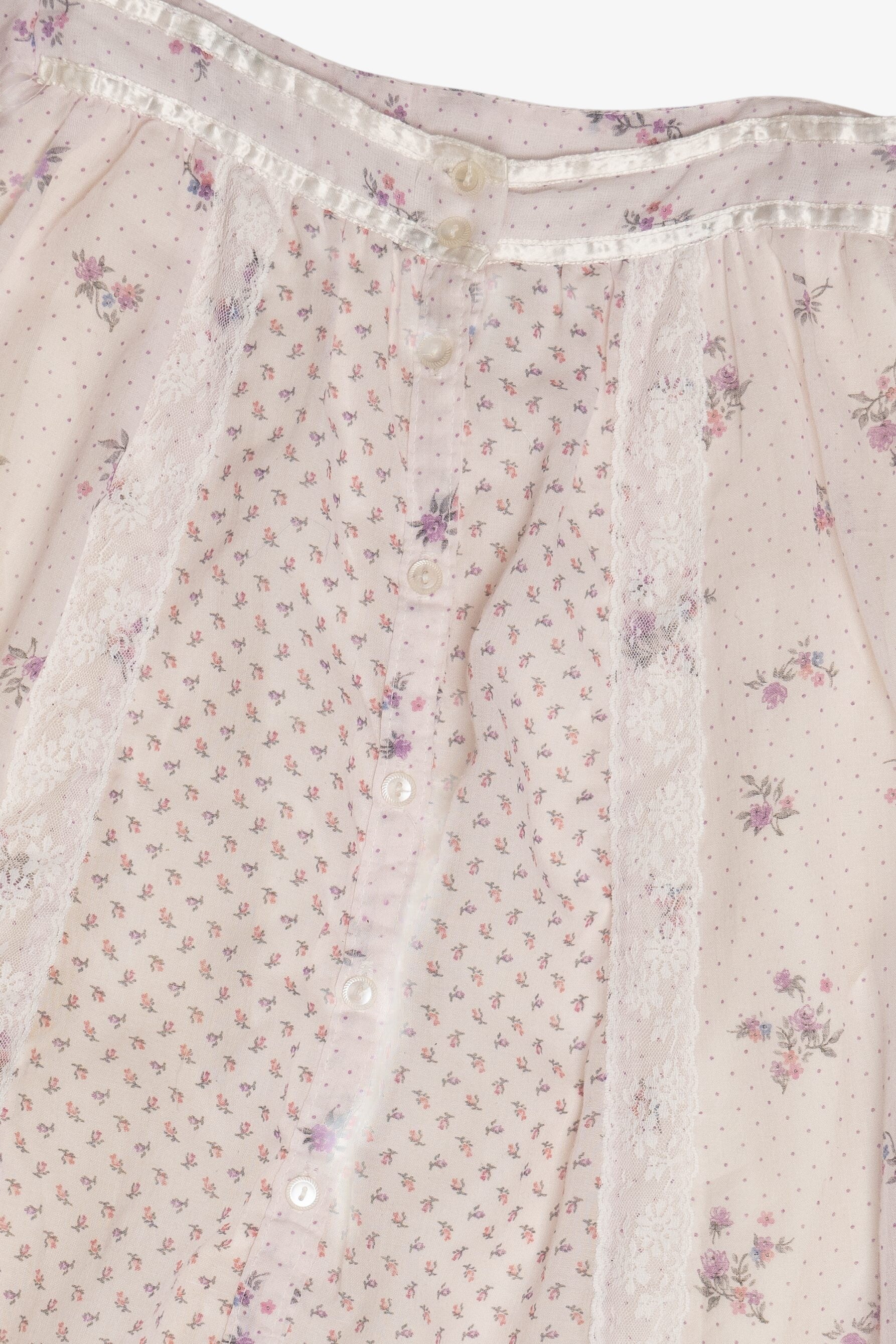Vintage Gunne Sax 2 Piece Light Lavender Floral Semi Sheer Button Up Top & Skirt Set (1970s)