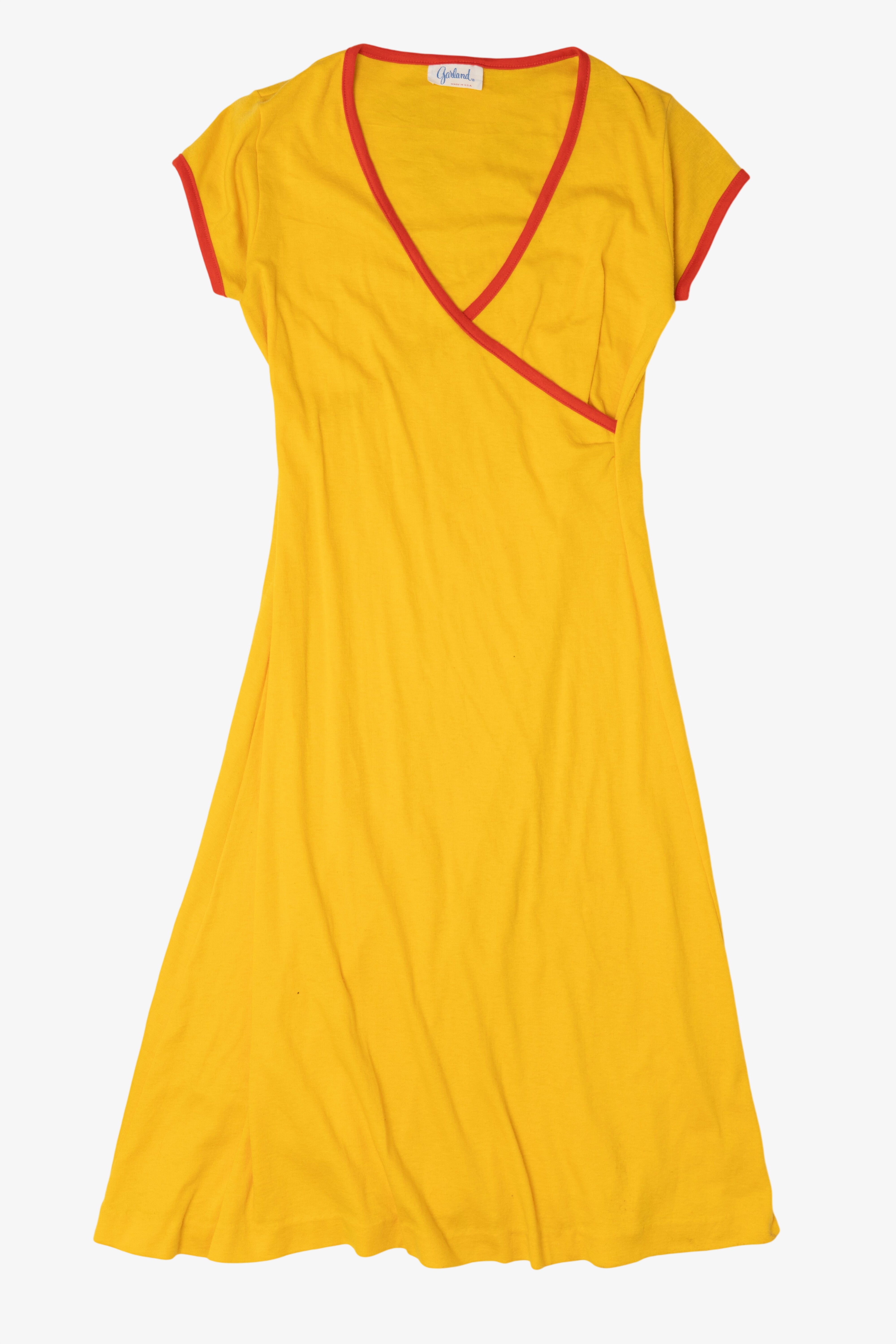 Vintage Yellow Garland V-Neck Faux Wrap Dress (1970s)