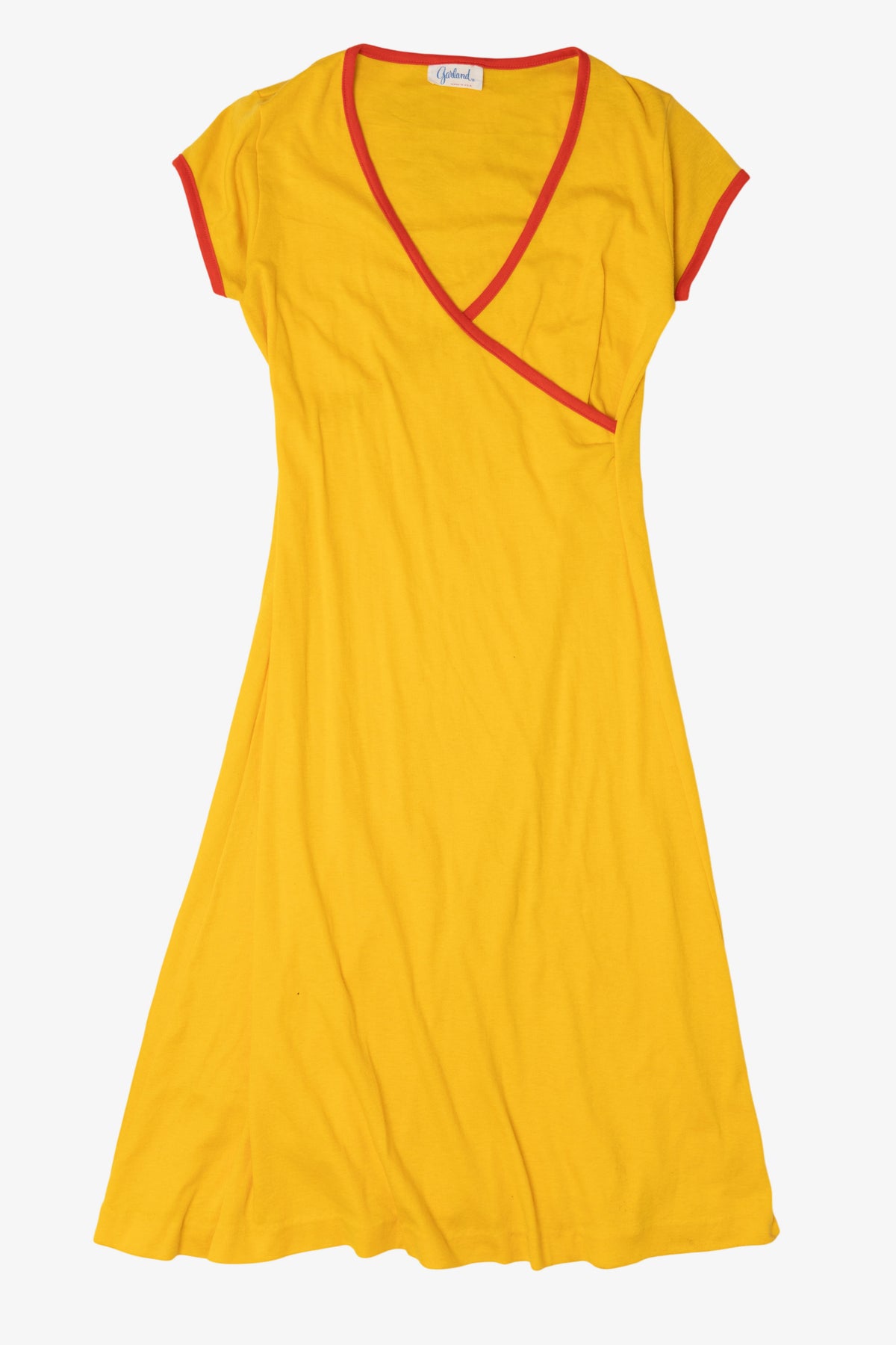 Vintage Yellow Garland V-Neck Faux Wrap Dress (1970s)