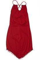 Vintage Beaded Fringe Hem Halter Tie Back Dress