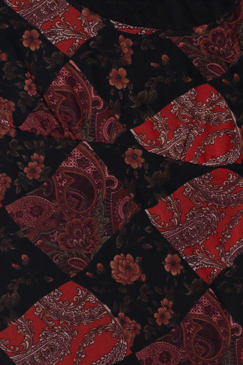 Vintage Patchwork Print Peasant Sleeve Dress