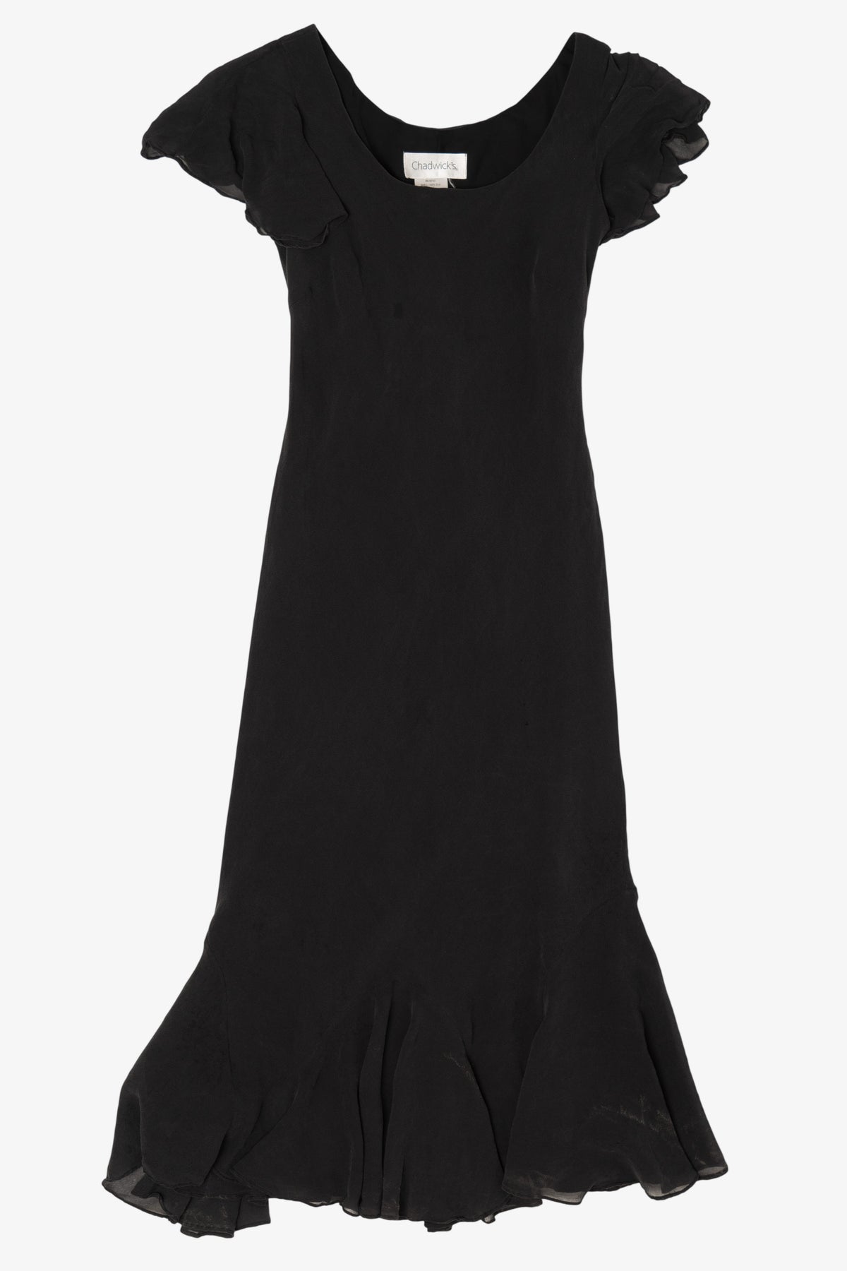 Vintage Black Chadwicks Ruffled Hem Midi Dress (1990s)