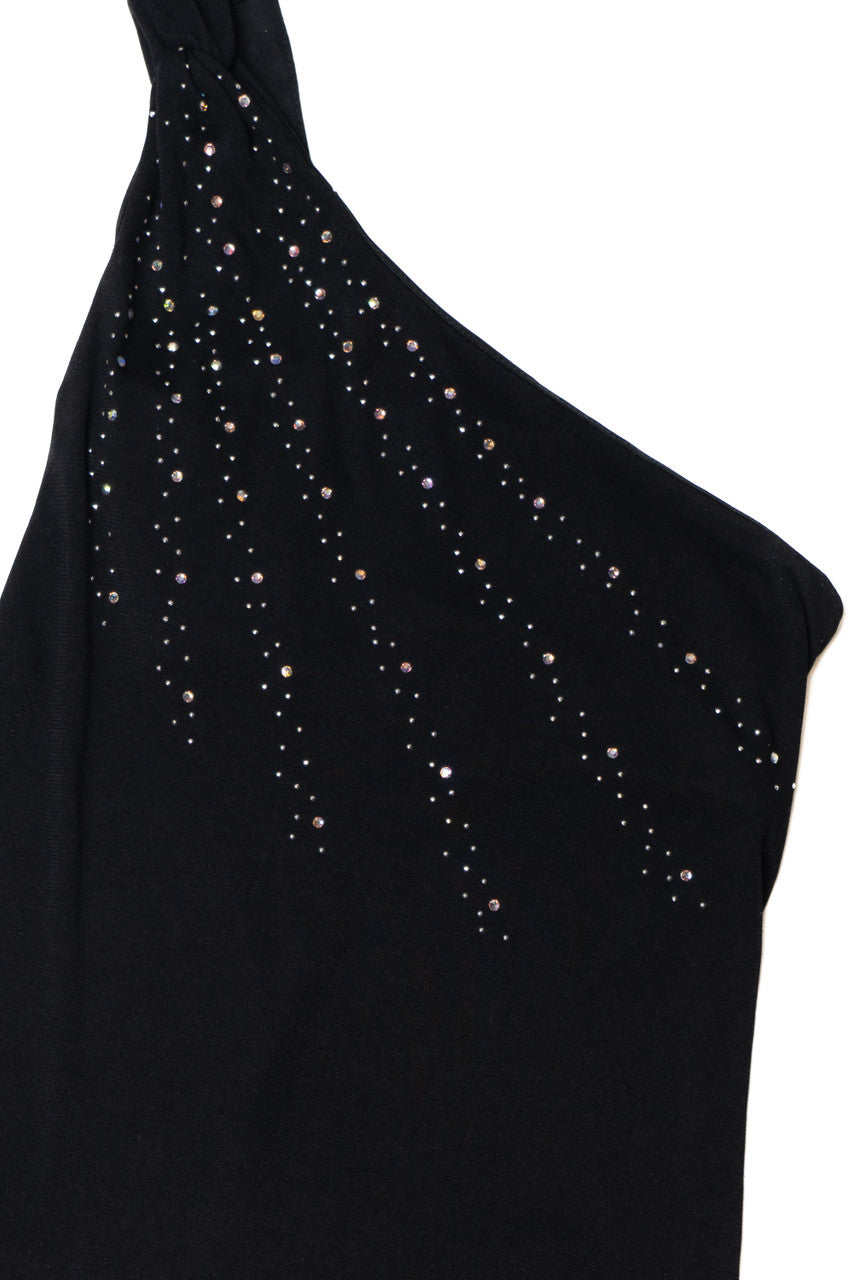 Vintage One Shoulder Bedazzled City Triangles Maxi Dress