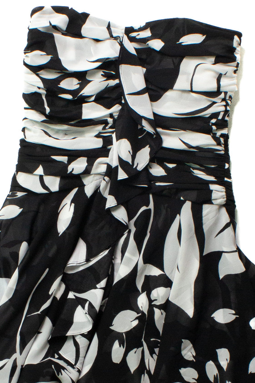 Black & White Leaves Strapless Dress