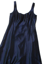 Vintage Navy Satin A-Line Maxi Dress