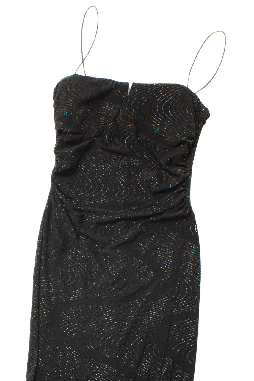 black vintage dresses Vintage Black Long Dress with Sparkle Wave Design