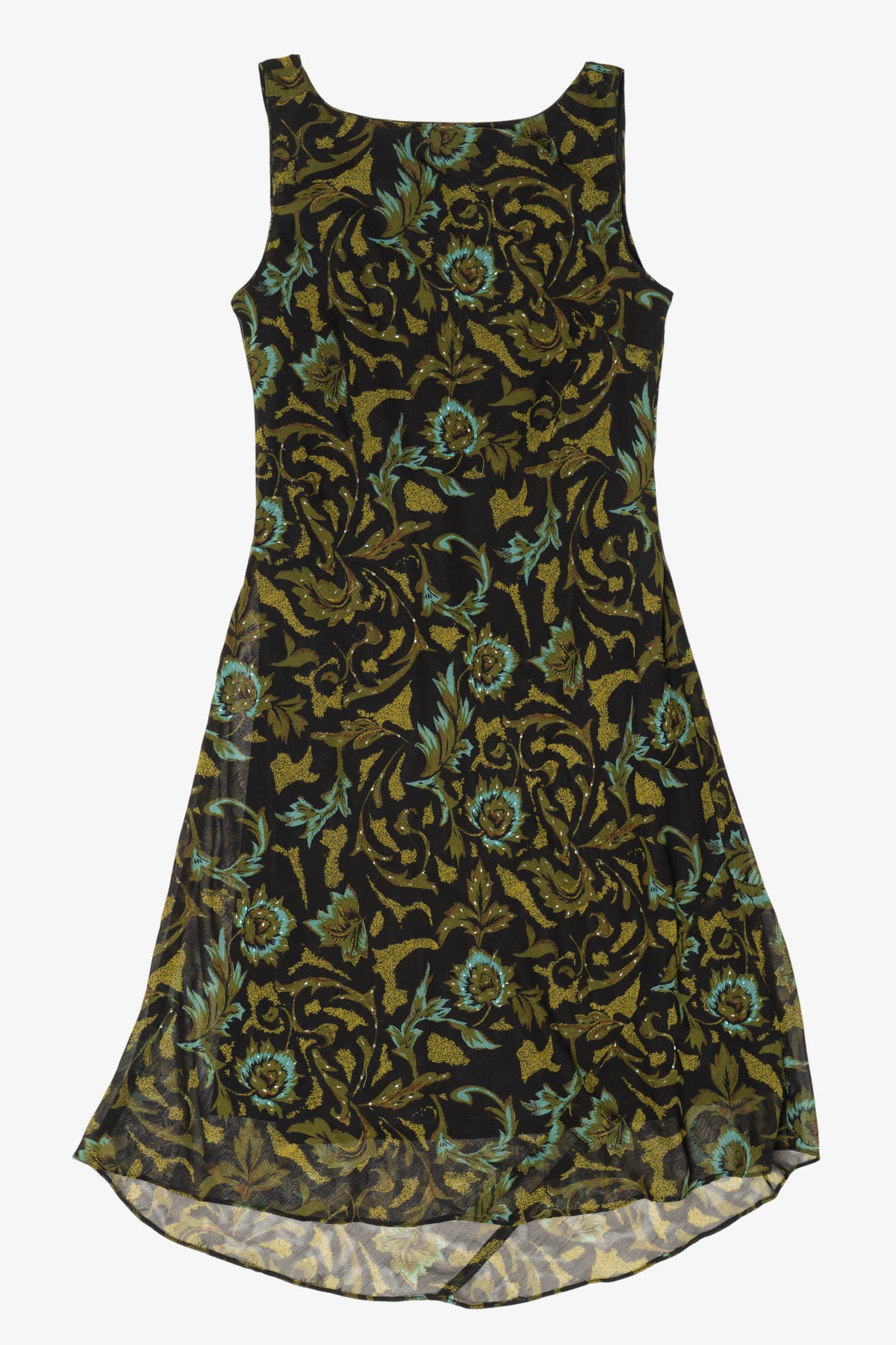 Vintage Green Blue Floral Midi Dress (2000s)