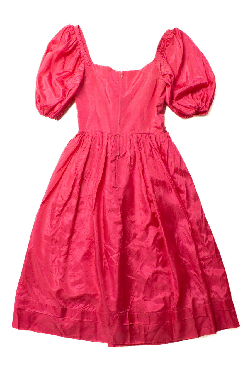 Vintage Magenta Puff Sleeve Dress
