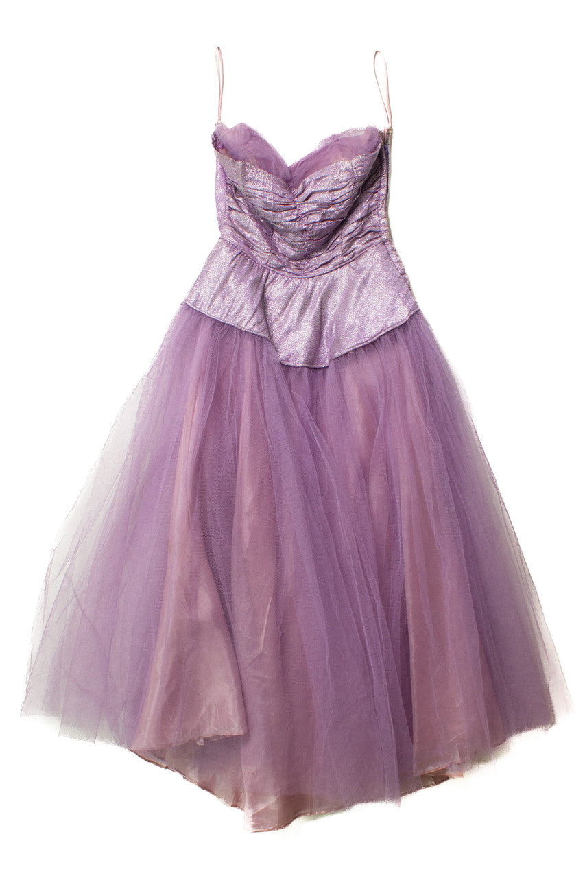 Vintage Lavender Strapless Mesh Dress