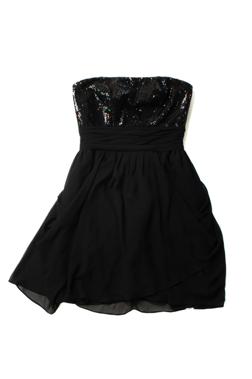 Bill Levkoff Black Sequin Strapless Dress