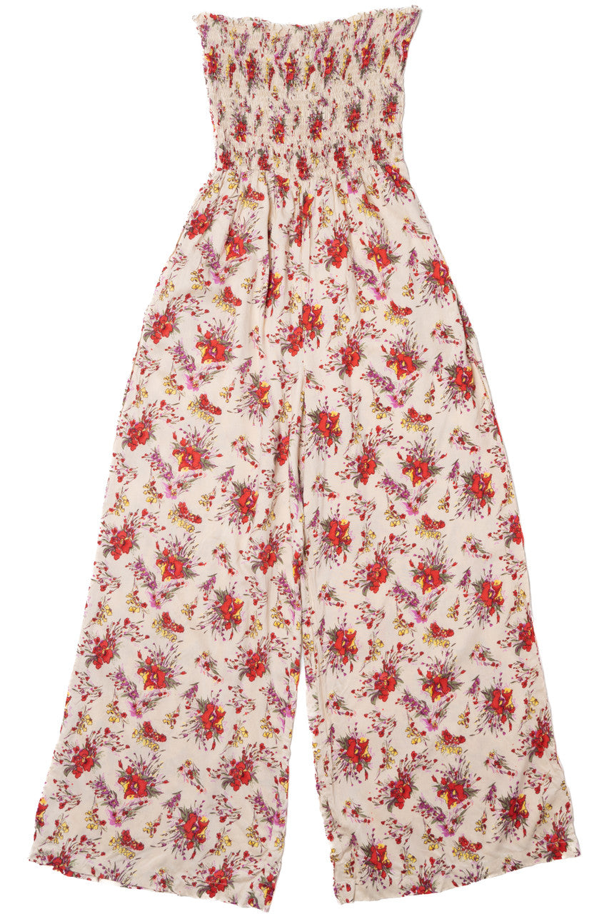 Vintage Floral Shirred Top Lightweight Jumpsuit Dress