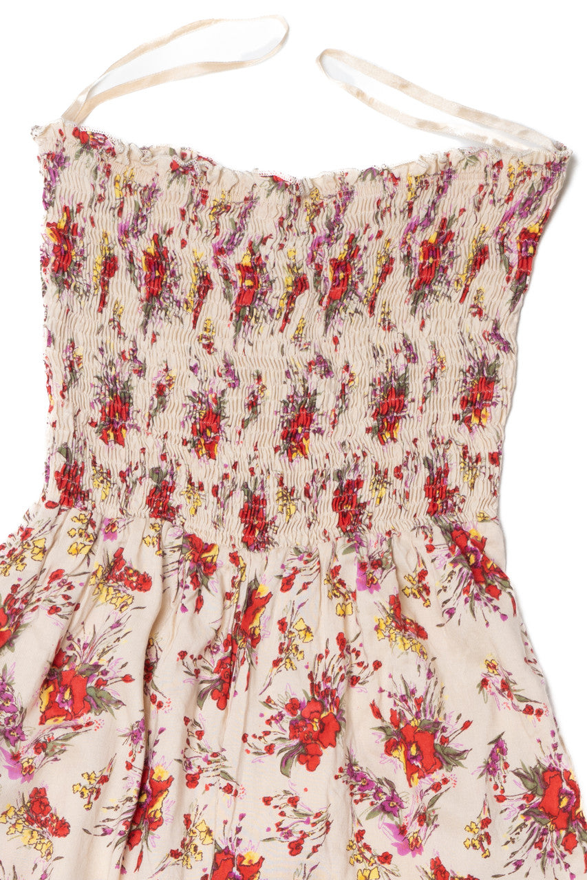 Vintage Floral Shirred Top Lightweight Jumpsuit Dress