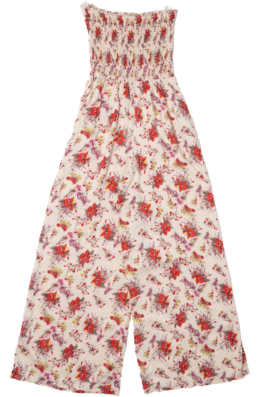 Vintage Floral Shirred Top Lightweight Jumpsuit Dress