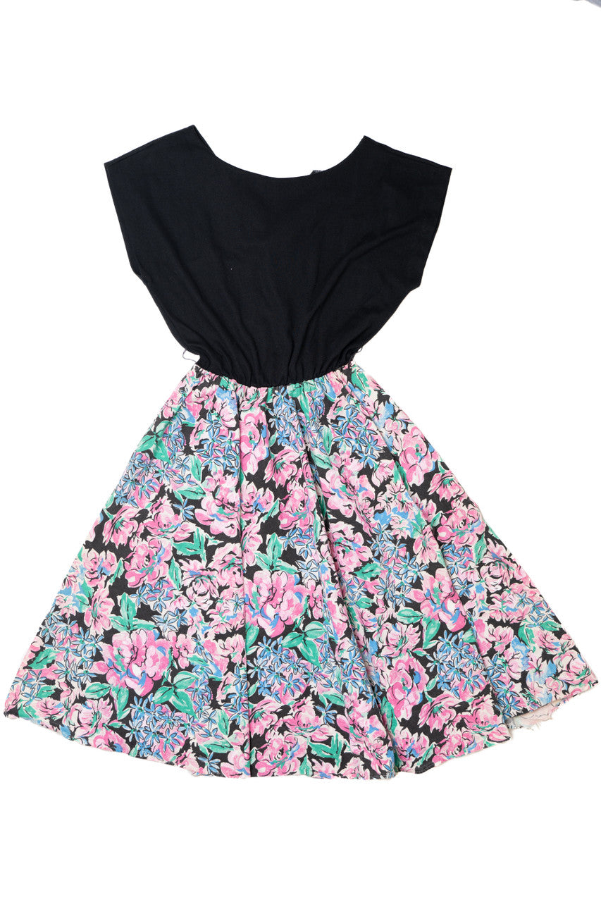 Vintage Pastel Floral Boatneck Dress (1980s)