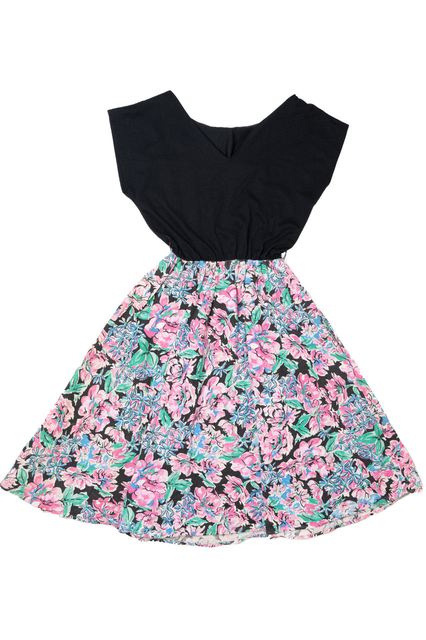Vintage Pastel Floral Boatneck Dress (1980s)
