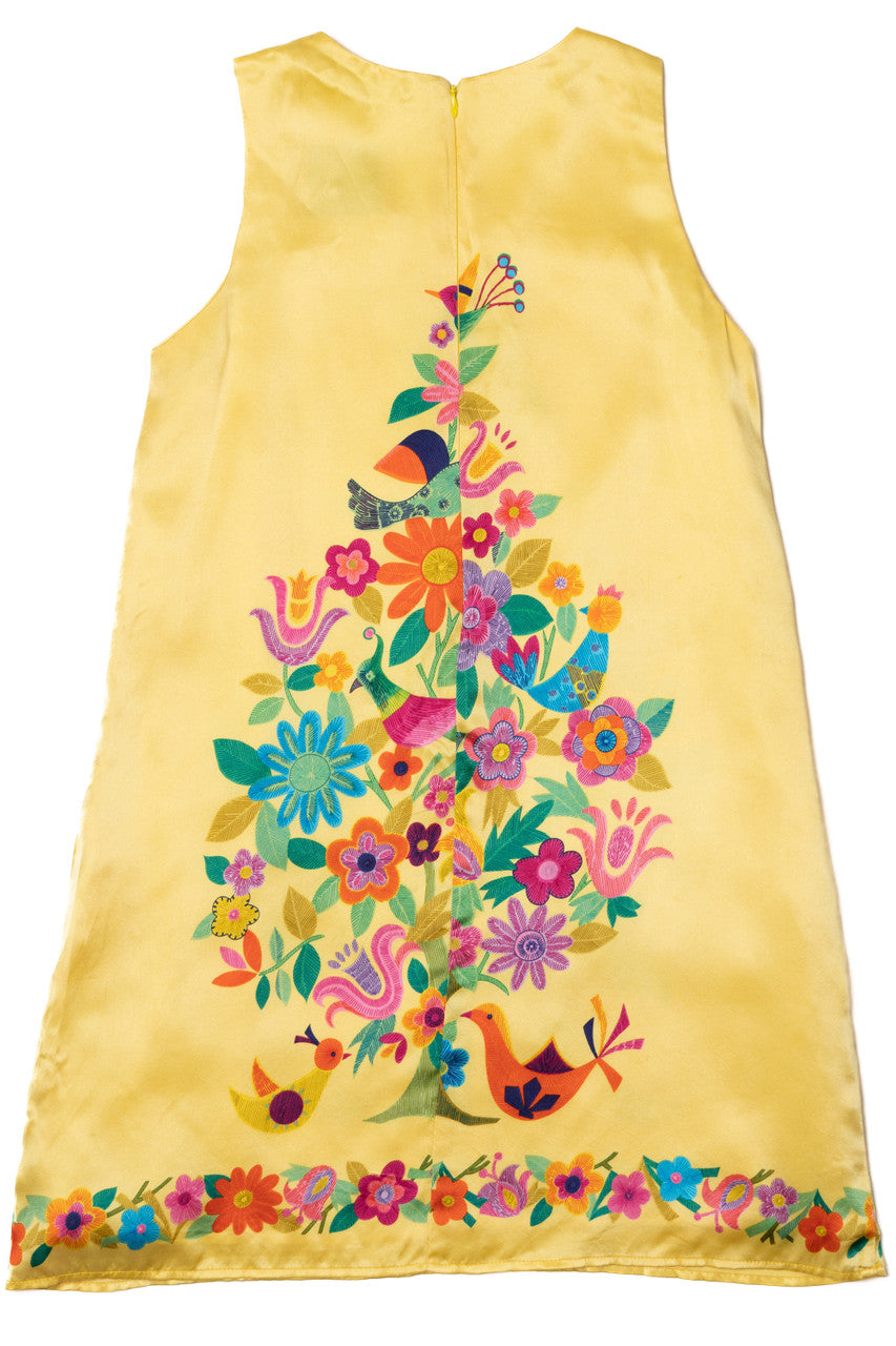 Vintage Voom By Joy Han Floral Bird Print Satin Dress