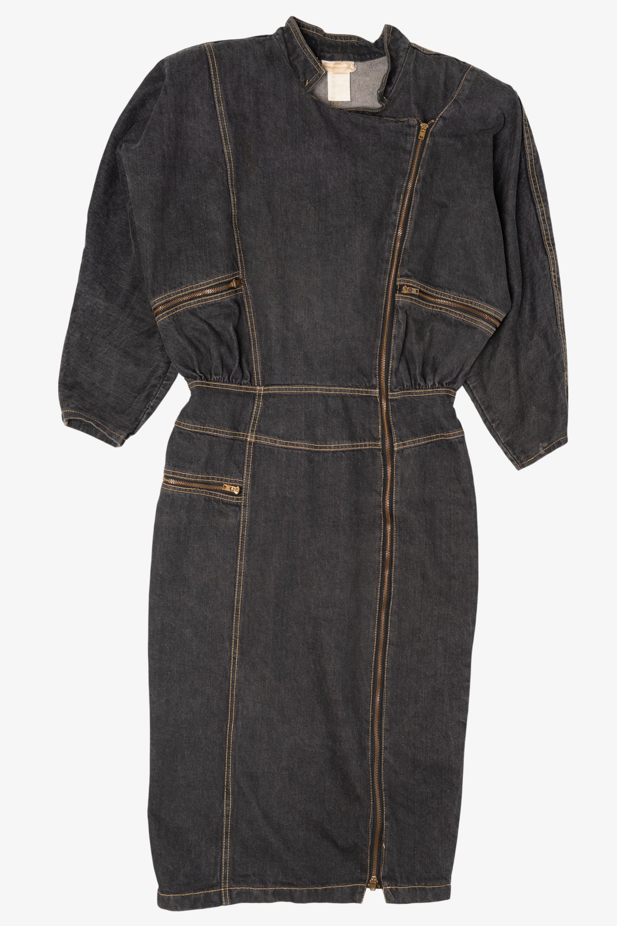Vintage Denim Biker Zip-Up Dress (1980s)